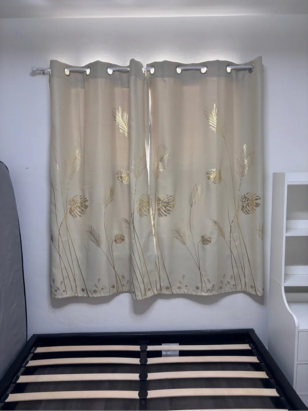 Beige Botanical Grommet Window Curtain Panel - Neutral Floral Design